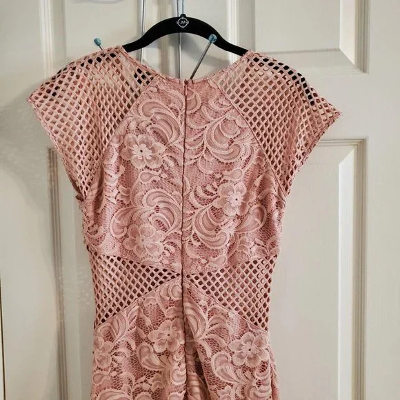 AX Paris Women’s blush v-neck mesh lace bodycon midi dress - Picture 8 of 9